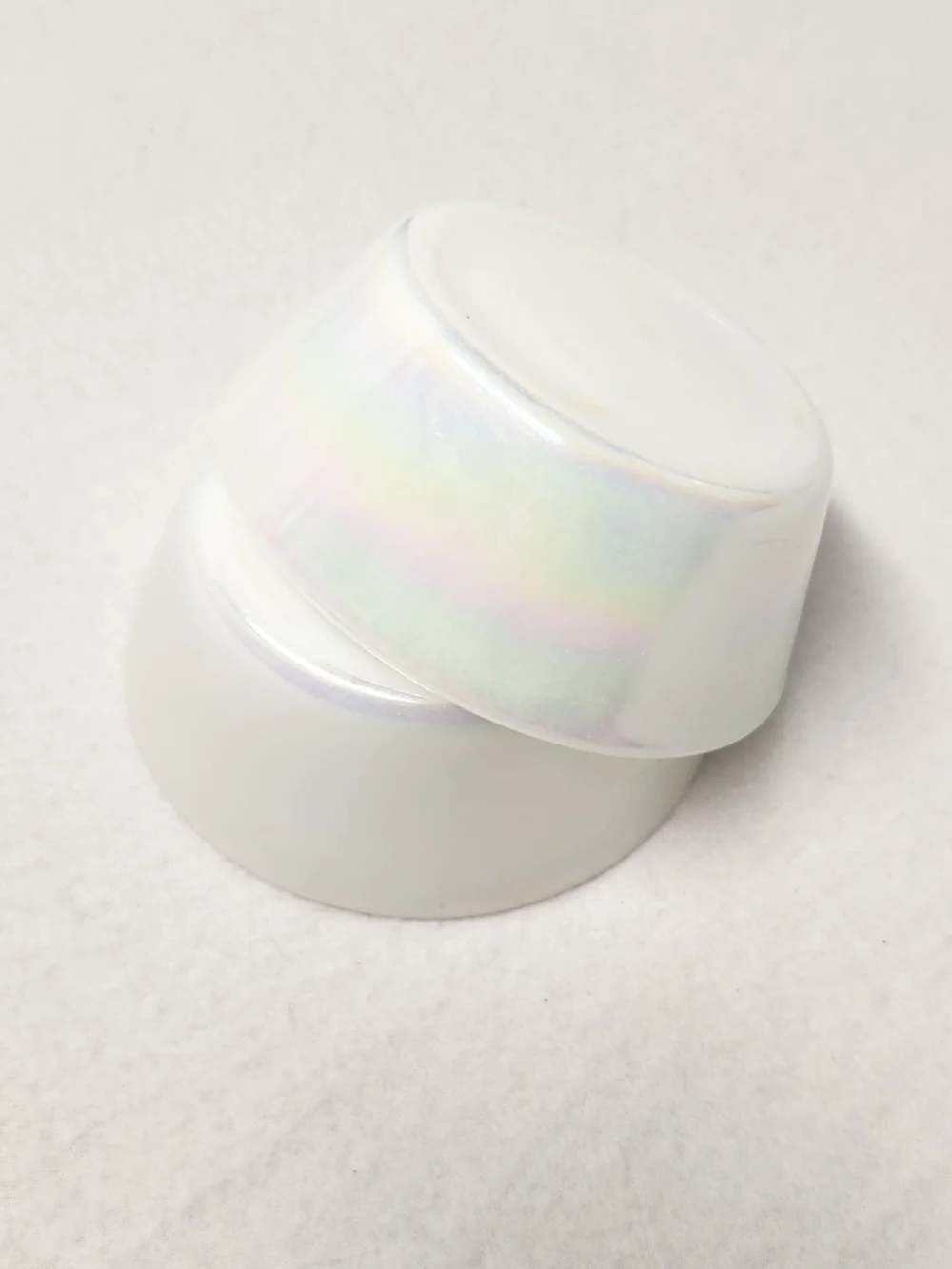Federal Glass Moonglow Iridescent Pearl White Set of 2 Dessert Bowls Vintage MCM - Picture 6 of 11